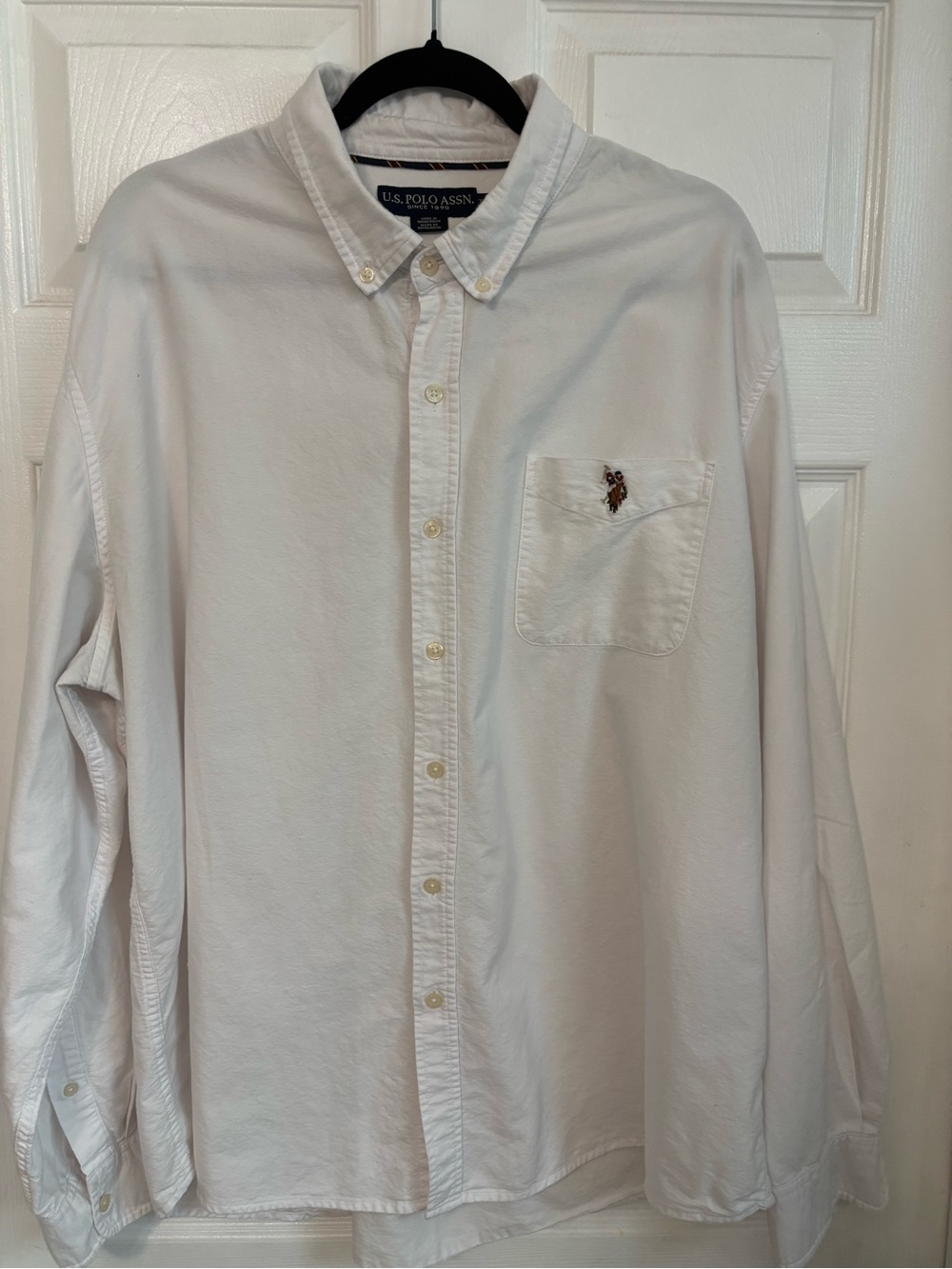U.S. Polo Assn. Men's White Button-Down Pocket Shirt with Embroidered Logo
